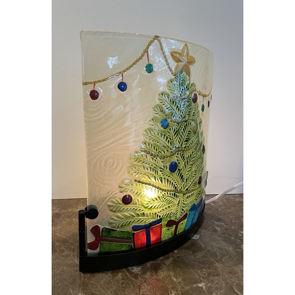 Christmas Tree Glass Infused‎ Lighted Hand Painted Window Holiday Decor QVC Plug - Picture 3 of 6